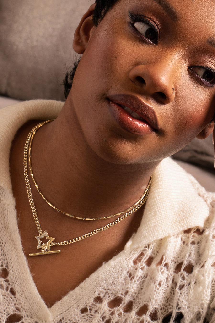 Gold 'Super Star' Pavé Layered Necklace