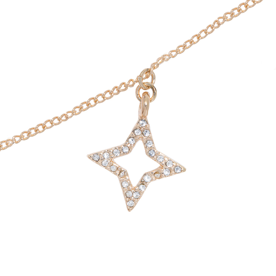 Gold Star And Moon Crystal Charm Necklace