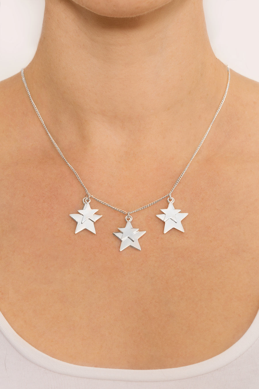 Silver 'Cascading Star' Charm Necklace