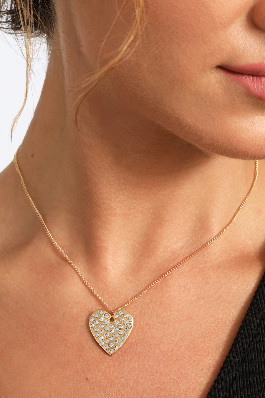 Gold Pavé Heart Charm Necklace