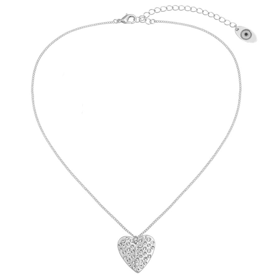 Silver Pavé Heart Charm Necklace