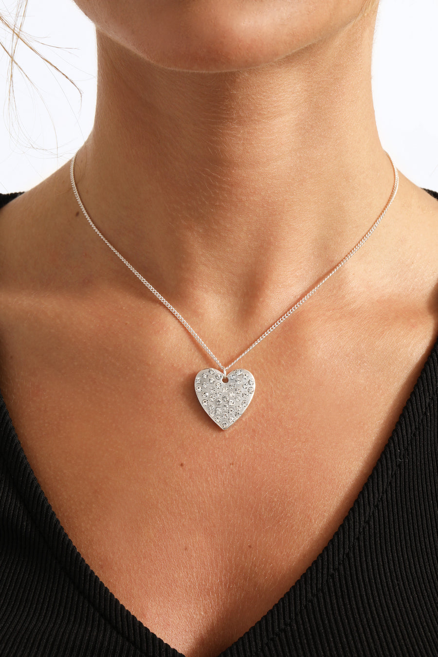 Silver Pavé Heart Charm Necklace