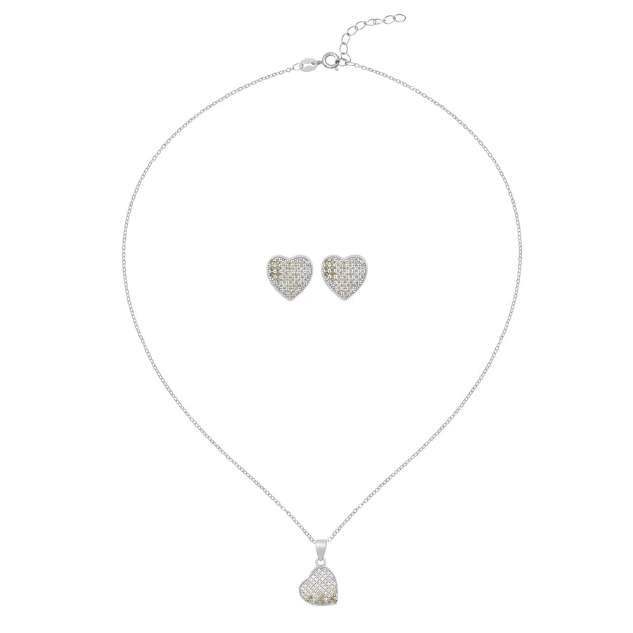 Ombre Pavé Heart Silver Necklace And Earring Set