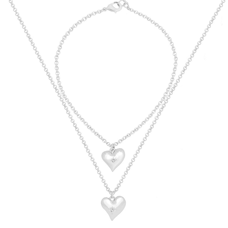 Silver Heart Necklace And Bracelet Set