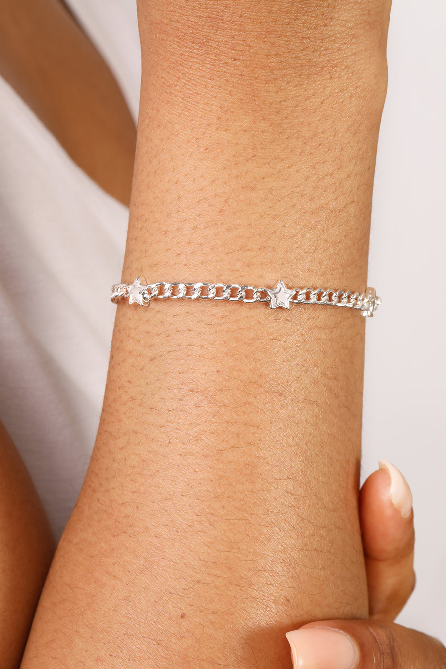 Silver 'Starburst' Chunky Chain Charm Bracelet