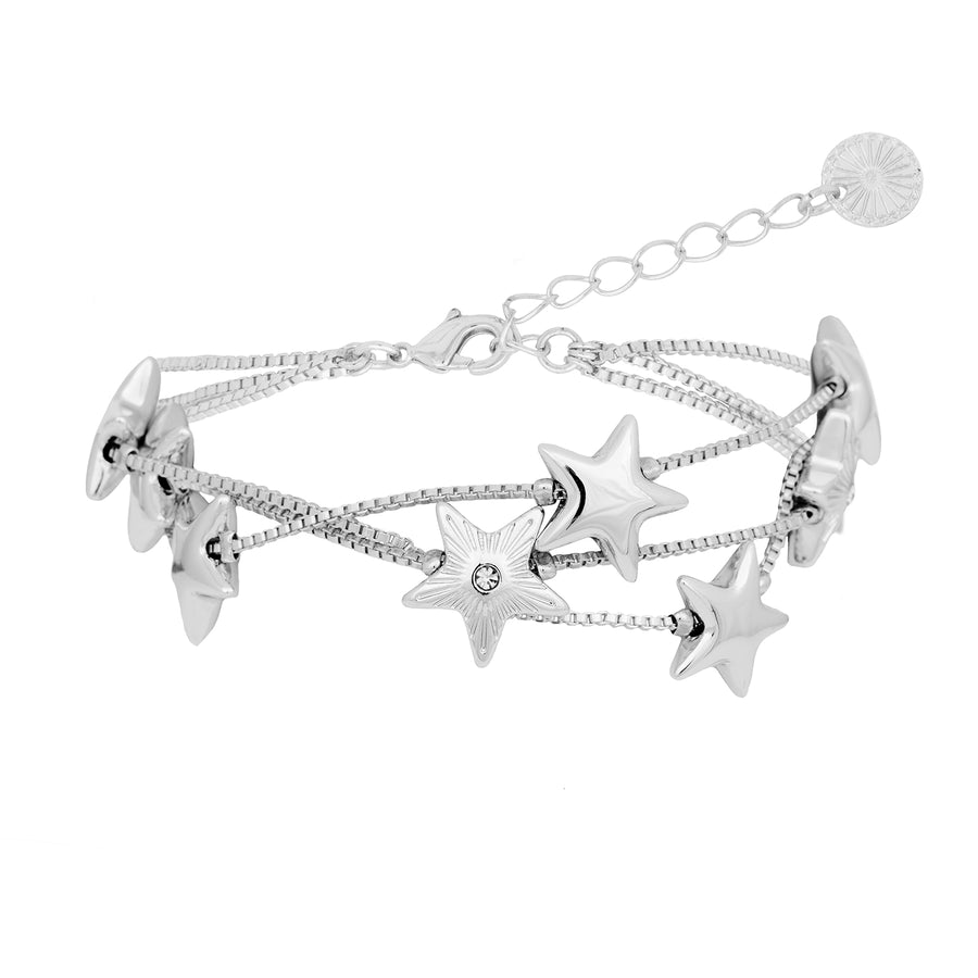 silver star bracelet layered sparklet clasp gift 