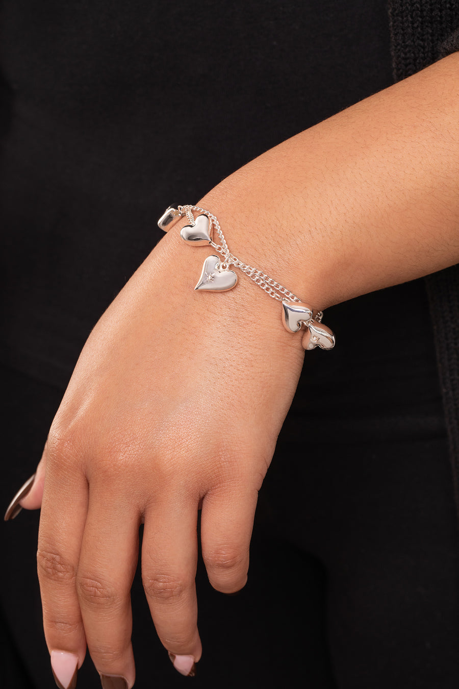 Silver heart sparkle bracelet layered gift