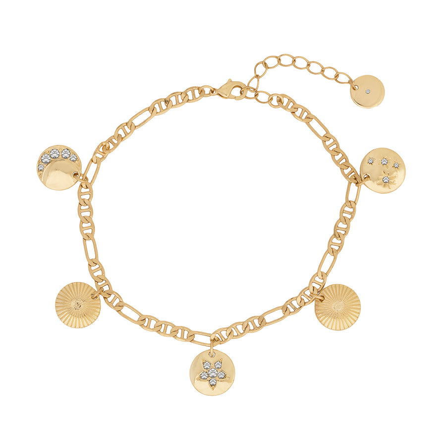 Gold Celestial Coin Charm Bracelet