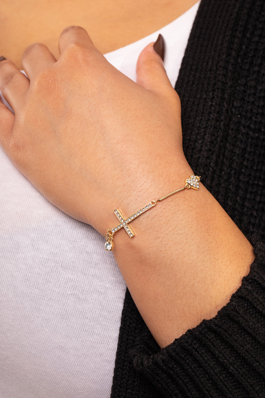gold sparkly cross friendship bracelet heart 
