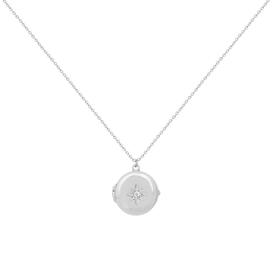 Silver Star Engraved Locket Necklace