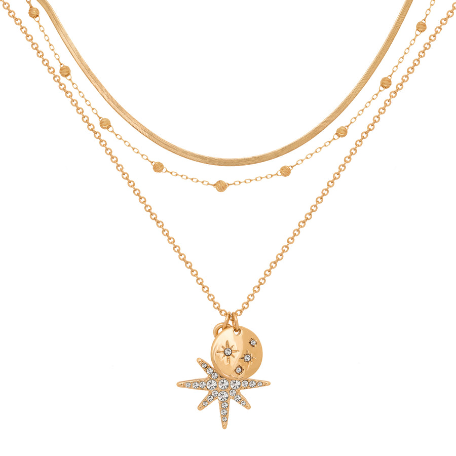 sparkle star layered gold necklace boho
