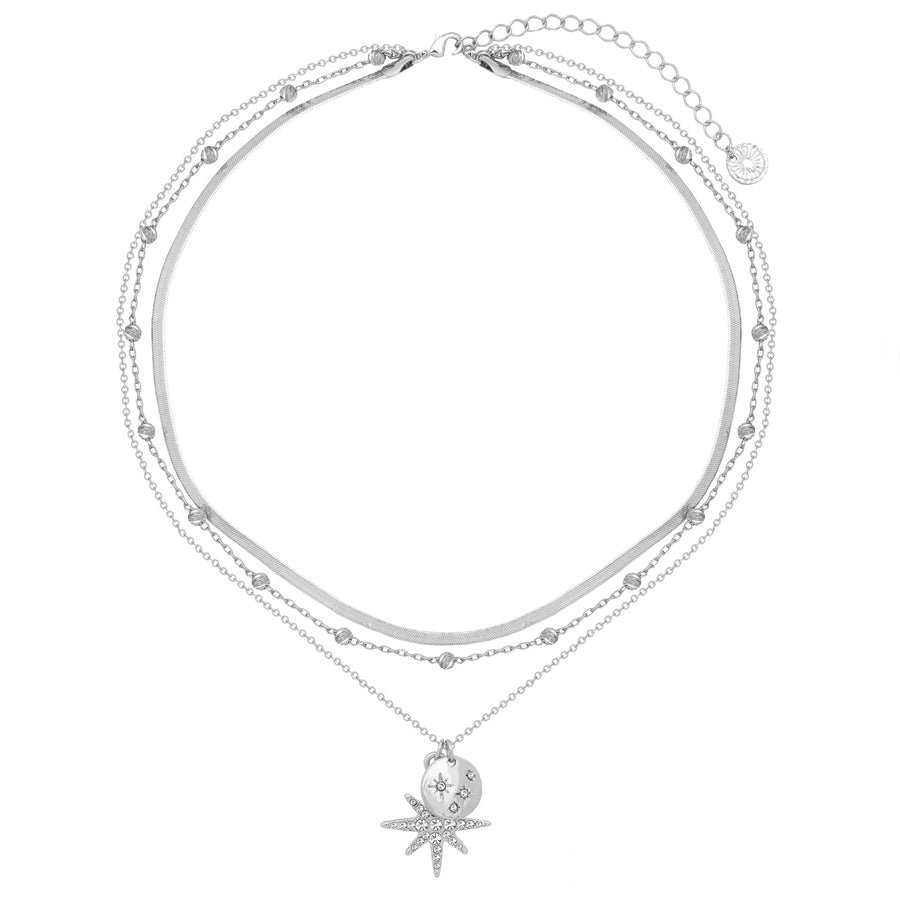 Star layered silver necklace chain 
