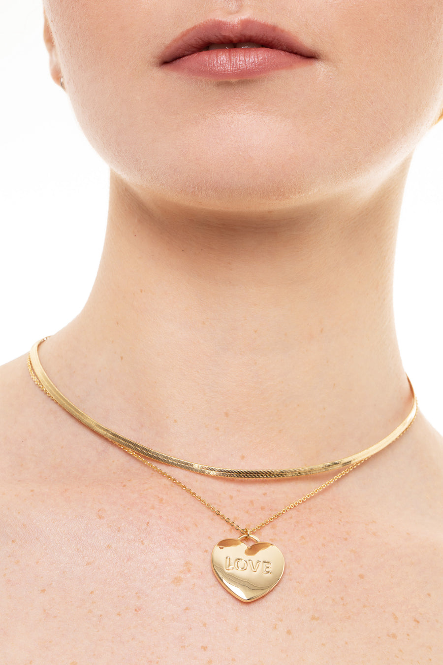 love heart gold layered necklace