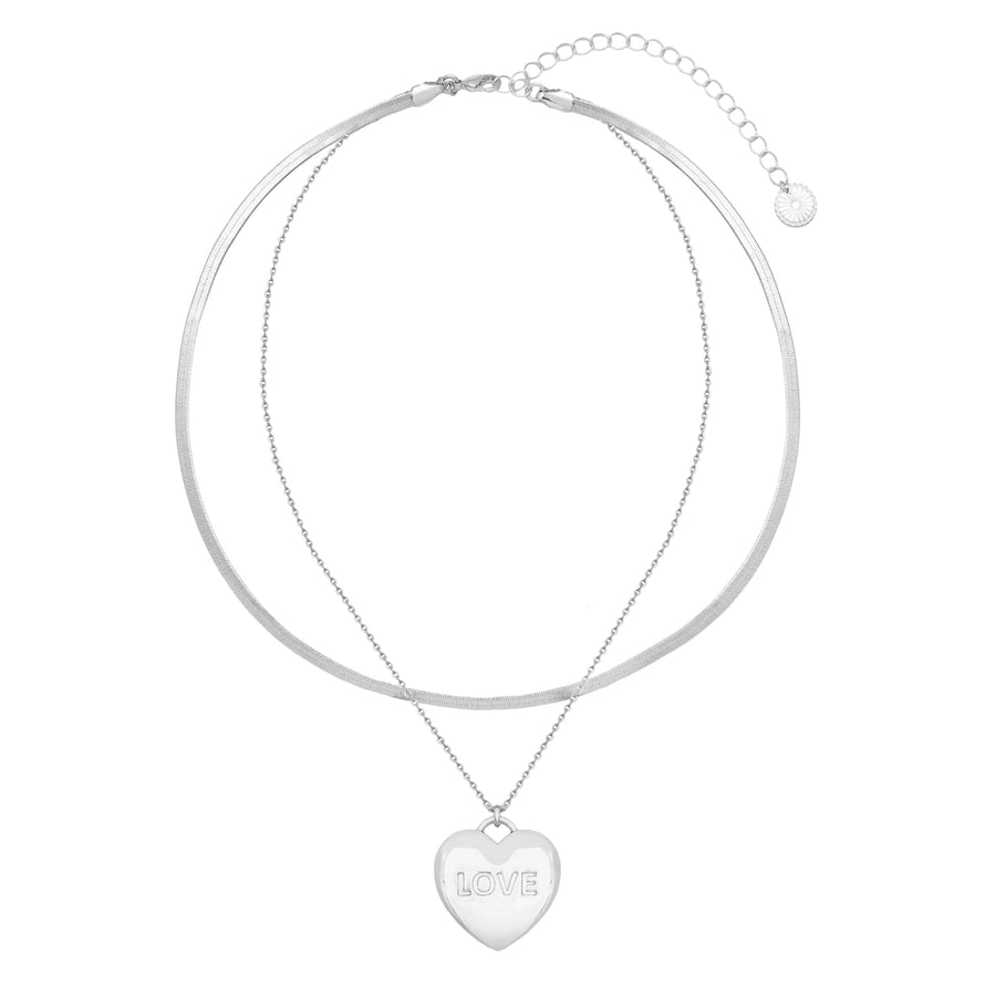 silver layered necklace heart love gift