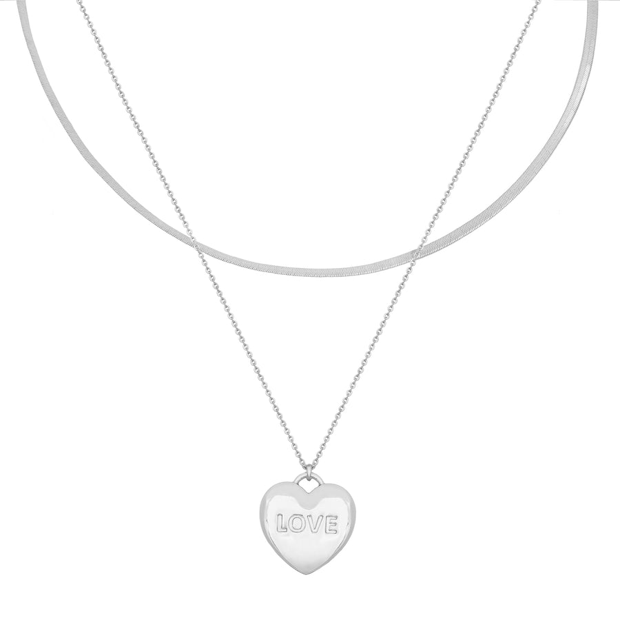 silver layered necklace heart love gift