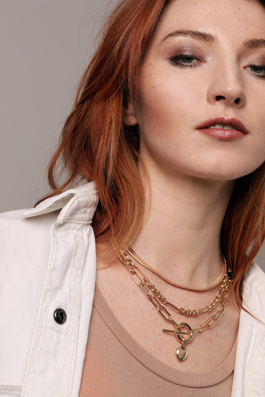 gold heart layered necklace chain