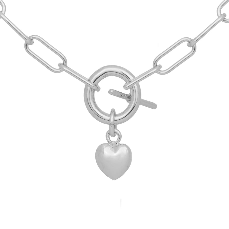 layered silver necklace heart toggle link chain boho gift