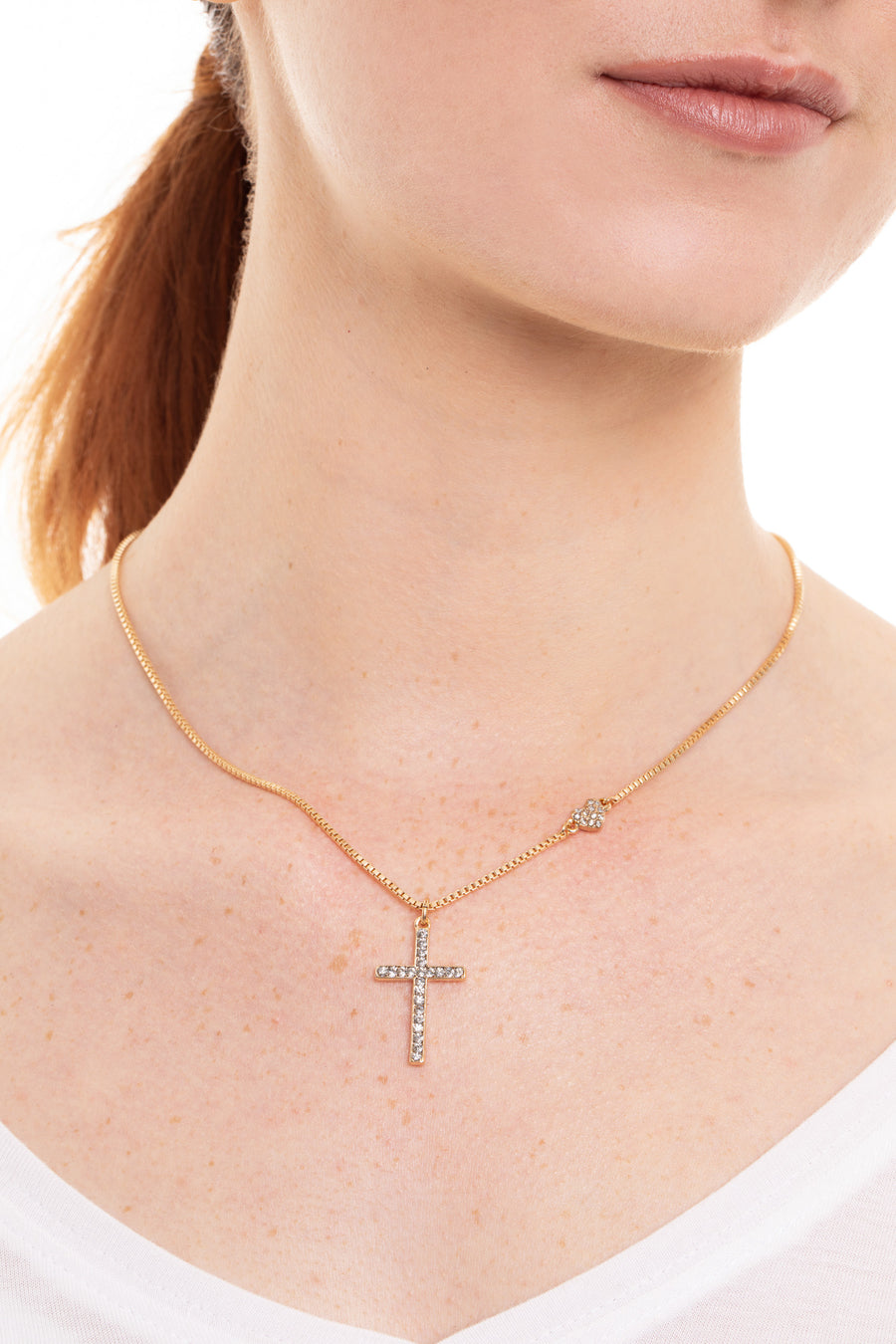 gold sparkly cross necklace heart 