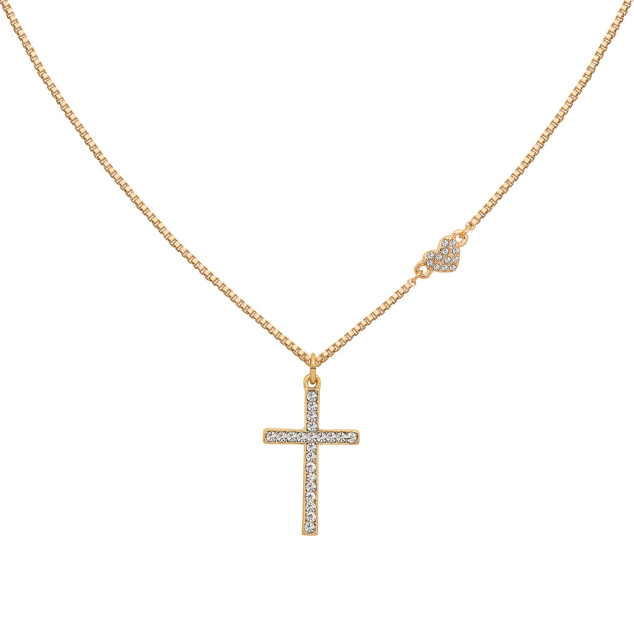 gold sparkly cross necklace heart 