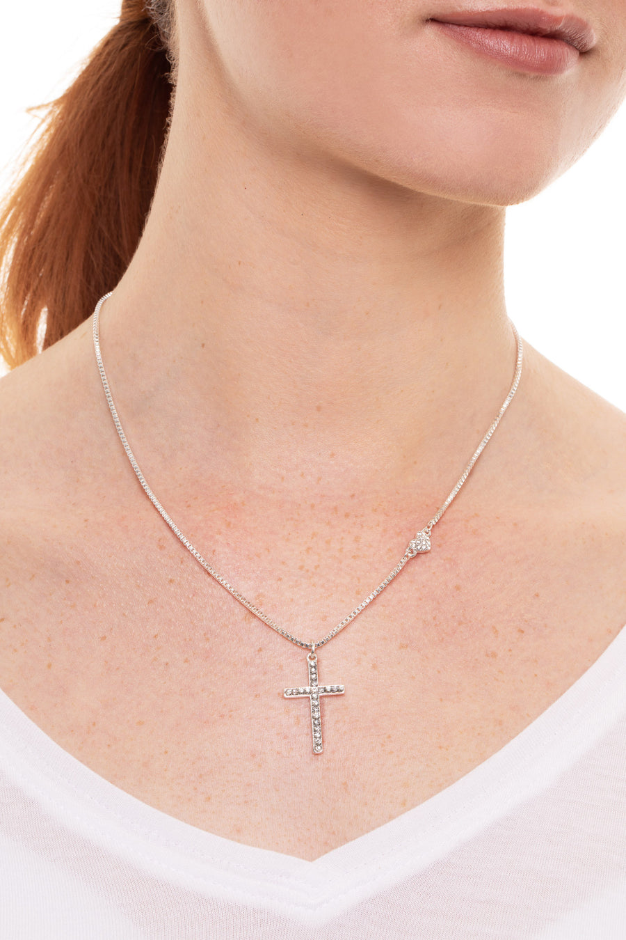 crucifix cross silver heart necklace sparkle chain gift 