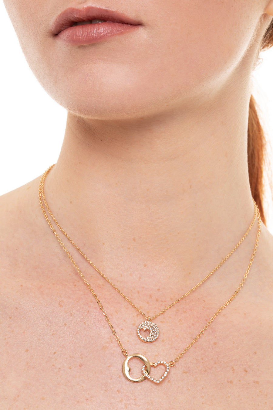 gold heart necklace layered diamond